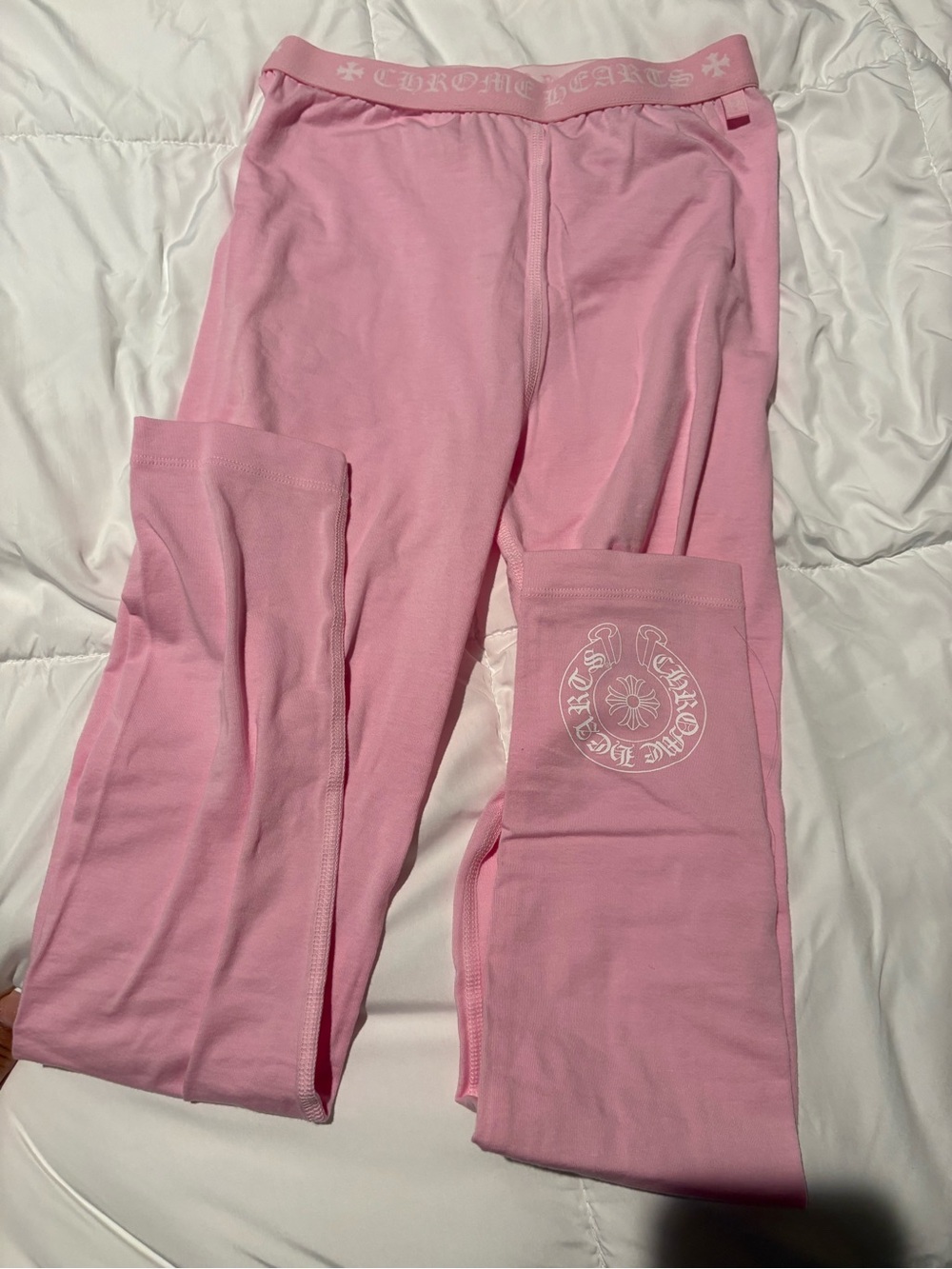 Chrome Hearts Pink Logo Leggings with White Crest